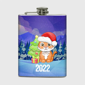 Фляга с принтом Новый Год тигра 2022 в городе Новоалтайск, металлический корпус | емкость 0,22 л, размер 125 х 94 мм. Виниловая наклейка запечатывается полностью | Тематика изображения на принте: 2022 | год тигра | новый год | новый год 2022 | символ года | тигр | тигренок | тигрица | тигры
