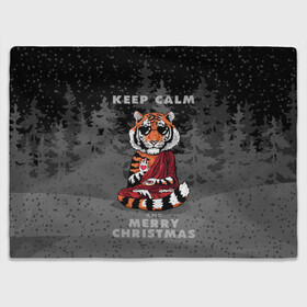 Плед 3D с принтом Keep calm and Merry Christmas в городе Новоалтайск, 100% полиэстер | закругленные углы, все края обработаны. Ткань не мнется и не растягивается | 2022 | beast | buddhist | heart | keep calm and merry christmas | meditation | new year | spruce forest | tiger | year of the tiger | буддист | год тигра | ельник | зверь | медитация | новый год | сердце | тигр | черные очки