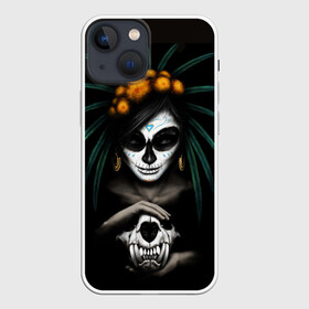 Чехол для iPhone 13 mini с принтом WOMANSHAMAN в городе Новоалтайск,  |  | девушка | маска | цветы | череп | шаман