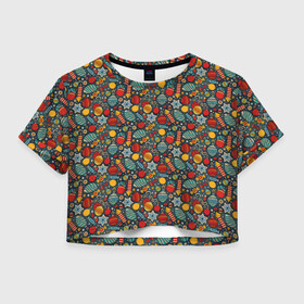 Женская футболка Crop-top 3D с принтом Новогодняя Праздничная Символика в городе Новоалтайск, 100% полиэстер | круглая горловина, длина футболки до линии талии, рукава с отворотами | Тематика изображения на принте: christmas | merry christmas | santa claus | дед мороз | ёлка | елочные шары | игрушки | новый год | подарок | праздник | рождество | с новым годом | сантаклаус | снежинки | украшения