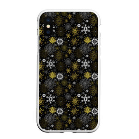 Чехол для iPhone XS Max матовый с принтом Зимние Узоры (золотые) в городе Новоалтайск, Силикон | Область печати: задняя сторона чехла, без боковых панелей | merry christmas | дед мороз | ёлка | зима | мороз | новый год | подарок | праздник | рождество | с новым годом | сантаклаус | снег | снеговик | снегурочка | снежинки | снежные узоры | узоры