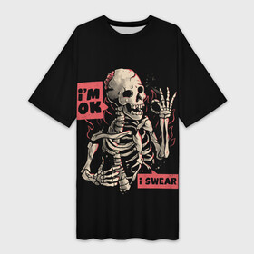 Платье-футболка 3D с принтом Я В Порядке  Im Ok в городе Новоалтайск,  |  | dead | death | halloween | horrors | im | monster | moon | night | ok | okay | pumpkin | scare | skeleton | skull | stars | в | живое | звезды | луна | мертвый | монстр | ночь | порядке | скелет | тыква | ужастики | ужасы | хэллоуи