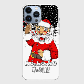 Чехол для iPhone 13 Pro Max с принтом Тигр в шубе Санта Клауса в городе Новоалтайск,  |  | Тематика изображения на принте: 2022 | fir forest | fur coat | happy new year | merry christmas | red hat | santa claus | snow | sweetness | tiger | year of the tiger | год тигра | еловый лес | красная шапка | новый год | очки | рождество | санта клаус | сладость | снег | тигр