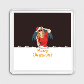 Магнит 55*55 с принтом Снегурка (Merry Christmas) в городе Новоалтайск, Пластик | Размер: 65*65 мм; Размер печати: 55*55 мм | christmas | merry christmas | santa claus | дед мороз | ёлка | зима | мороз | новый год | подарок | праздник | рождество | с новым годом | санта клаус | снегурочка | снежинки
