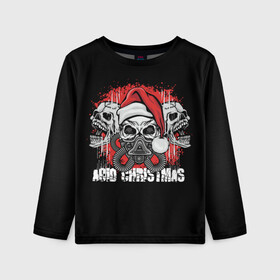 Детский лонгслив 3D с принтом Mary Christmas (черепа) в городе Новоалтайск, 100% полиэстер | длинные рукава, круглый вырез горловины, полуприлегающий силуэт
 | Тематика изображения на принте: christmas | merry christmas | santa claus | дед мороз | ёлка | зима | мороз | новый год | подарок | праздник | рождество | с новым годом | санта клаус | снегурочка | снежинки