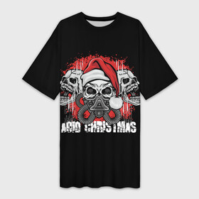 Платье-футболка 3D с принтом Mary Christmas (черепа) в городе Новоалтайск,  |  | christmas | merry christmas | santa claus | дед мороз | ёлка | зима | мороз | новый год | подарок | праздник | рождество | с новым годом | санта клаус | снегурочка | снежинки