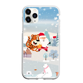 Чехол для iPhone 11 Pro матовый с принтом Санта и тигр делают сэлфи в городе Новоалтайск, Силикон |  | 2022 | год тигра | новый год | новый год 2022 | символ года | тигр | тигренок | тигрица | тигры