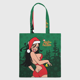Шоппер 3D с принтом Jingle Bell Club в городе Новоалтайск, 100% полиэстер | Плотность: 200 г/м2; Размер: 34×35 см; Высота лямок: 30 см | bell | club | forest | girl | happy new year | merry christmas | red cap | santa claus | snow maiden | swimsuit | trees | девушка | елки | клуб | колокольчик | красная шапка колпак | купальник | лес | новый год | рождество | санта кла