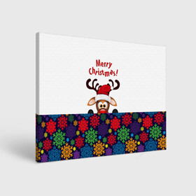 Холст прямоугольный с принтом Merry Christmas (оленёнок) в городе Новоалтайск, 100% ПВХ |  | christmas | merry christmas | santa claus | дед мороз | ёлка | новогодние олени | новый год | оленёнок бэмби | оленёнок рудольф | орнамент | с новым годом | сантаклаус | свитер с оленями | снегурочка | снежинки | узоры