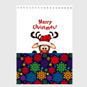 Скетчбук с принтом Merry Christmas (оленёнок) в городе Новоалтайск, 100% бумага
 | 48 листов, плотность листов — 100 г/м2, плотность картонной обложки — 250 г/м2. Листы скреплены сверху удобной пружинной спиралью | Тематика изображения на принте: christmas | merry christmas | santa claus | дед мороз | ёлка | новогодние олени | новый год | оленёнок бэмби | оленёнок рудольф | орнамент | с новым годом | сантаклаус | свитер с оленями | снегурочка | снежинки | узоры