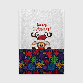 Обложка для автодокументов с принтом Merry Christmas (оленёнок) в городе Новоалтайск, натуральная кожа |  размер 19,9*13 см; внутри 4 больших “конверта” для документов и один маленький отдел — туда идеально встанут права | christmas | merry christmas | santa claus | дед мороз | ёлка | новогодние олени | новый год | оленёнок бэмби | оленёнок рудольф | орнамент | с новым годом | сантаклаус | свитер с оленями | снегурочка | снежинки | узоры