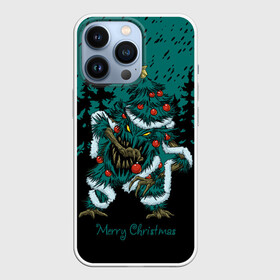 Чехол для iPhone 13 Pro с принтом Бесячья ёлка в городе Новоалтайск,  |  | Тематика изображения на принте: demon | evil spirits | forest | frenzied tree | halloween | happy new year | merry christmas | night | red balls | satan | sharp fangs | бесячья ёлка | демон | красные шары | лес | нечисть | новый год | ночь | острые клыки | рождество | сатана | хэллоуин