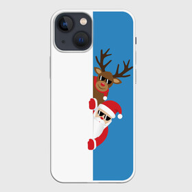 Чехол для iPhone 13 mini с принтом Крутые Санта и Олень в городе Новоалтайск,  |  | christmas | merry christmas | santa claus | в очках | дед мороз | ёлка | новогодние олени | новый год | оленёнок бэмби | оленёнок рудольф | с новым годом | сантаклаус | свитер с оленями | северный олень | снегурочка
