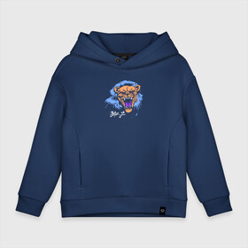 Детское худи Oversize хлопок с принтом The Lion   colorful в городе Новоалтайск, френч-терри — 70% хлопок, 30% полиэстер. Мягкий теплый начес внутри —100% хлопок | боковые карманы, эластичные манжеты и нижняя кромка, капюшон на магнитной кнопке | животные | зверь | злой | иероглифы | кошка | лев | монстр | надпись на японском | оскал | пасть | хищник | цветной