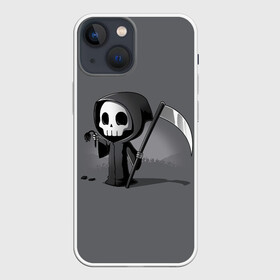 Чехол для iPhone 13 mini с принтом жнец и цветок в городе Новоалтайск,  |  | Тематика изображения на принте: black | death | flower | halloween | hood | leaves | reaper | robe | scull | scythe | sunset | жнец | закат | капюшон | коса | листья | одеяние | хэллоуин | цветок | череп | черый