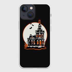 Чехол для iPhone 13 mini с принтом Gloomy Castle в городе Новоалтайск,  |  | Тематика изображения на принте: bat | castle | cat | dark | gloomy | halloween | jack | lamp | moon | night | pumpkin | skeleton | spider | sunset | tailcoat | web | джек | джека | замок | кот | летучая | луна | мрачный | мышь | ночь | паук | паутина | свет | светильник |