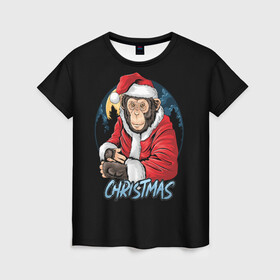 Женская футболка 3D с принтом CHRISTMAS (обезьяна) в городе Новоалтайск, 100% полиэфир ( синтетическое хлопкоподобное полотно) | прямой крой, круглый вырез горловины, длина до линии бедер | chimpanzee | christmas | gorilla | merry christmas | monkey | santa claus | бигфут | гамадрил | гиббон | год обе | горилла | дед мороз | ёлка | животное | зверь | мартышка | новый год | обезьяна | орангутан | подарок | праздник