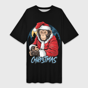 Платье-футболка 3D с принтом CHRISTMAS (обезьяна) в городе Новоалтайск,  |  | chimpanzee | christmas | gorilla | merry christmas | monkey | santa claus | бигфут | гамадрил | гиббон | год обе | горилла | дед мороз | ёлка | животное | зверь | мартышка | новый год | обезьяна | орангутан | подарок | праздник
