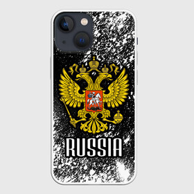 Чехол для iPhone 13 mini с принтом Russia в городе Новоалтайск,  |  | art | background | football | hockey | paint | russia | russian national team | sport | spray | texture | арт | герб | двуглавый орел | краска | россия | сборная россии | спорт | спрей | текстура | фон | футбол | хоккей