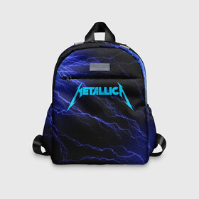 Детский рюкзак 3D с принтом METALLICA BLUE FLASH | МЕТАЛЛИКА СИНИЕ МОЛНИИ в городе Новоалтайск, 100% полиэстер | лямки с регулируемой длиной, сверху петелька, чтобы рюкзак можно было повесить на вешалку. Основное отделение закрывается на молнию, как и внешний карман. Внутри дополнительный карман. По бокам два дополнительных кармашка | Тематика изображения на принте: flash | metallica | rock | джеймс хэтфилд | джейсон ньюстед | дэйв мастейн | кирк хэмметт | клифф бёртон | ларс ульрих | металлика | молнии | музыка | роберт трухильо | рок