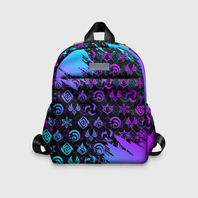Детский рюкзак 3D с принтом GENSHIN NEON PATTERN SYMBOL   НЕОН ЭМБЛЕМЫ в городе Новоалтайск, 100% полиэстер | лямки с регулируемой длиной, сверху петелька, чтобы рюкзак можно было повесить на вешалку. Основное отделение закрывается на молнию, как и внешний карман. Внутри дополнительный карман. По бокам два дополнительных кармашка | Тематика изображения на принте: amber | anime | genshin impact | girl | jean | lisa | paimon | xiao | zelda | анемо | аниме | геншен импакт | геншин импакт | геншин эмпакт | геншинимпакт | девушка | игры | кли | лиза | паймон | пеймон | персонажи | сяо | тян