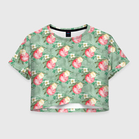 Женская футболка Crop-top 3D с принтом Елочные игрушки шары в городе Новоалтайск, 100% полиэстер | круглая горловина, длина футболки до линии талии, рукава с отворотами | 2022 | год тигра | новый год | новый год 2022 | символ года | тигр | тигренок | тигрица | тигры