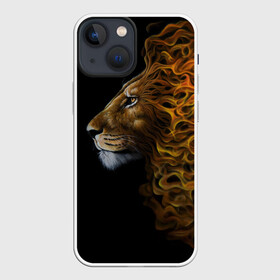 Чехол для iPhone 13 mini с принтом ПЛАМЕННЫЙ ЛЕВ в городе Новоалтайск,  |  | Тематика изображения на принте: fire | flame | king | lion | вожак | голова | животные | звери | кошки | лев | огонь | пламя | царь