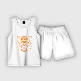 Детская пижама с шортами хлопок с принтом Mood Tiger в городе Новоалтайск,  |  | Тематика изображения на принте: 2022 | animal | cat | lion | tiger | год тигра | животные | зверь | зубы | кот | кошка | лев | охотник | полосатый | природа | тигр | тигренок | тигрица | хищник