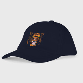 Детская бейсболка с принтом Mood Tiger в городе Новоалтайск, 100% хлопок | классический козырек, металлическая застежка-регулятор размера | Тематика изображения на принте: 2022 | animal | cat | lion | tiger | год тигра | животные | зверь | зубы | кот | кошка | лев | охотник | полосатый | природа | тигр | тигренок | тигрица | хищник