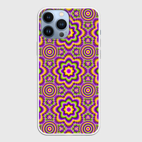 Чехол для iPhone 13 Pro Max с принтом Красочный фон с цветком (иллюзия оптического расширения) в городе Новоалтайск,  |  | Тематика изображения на принте: абстракция | аум | галлюцинация | игра ума | иллюзии | индиго | майя | мантра | медитация | мираж | неон | нирвана | обман зрения | ом | оптические иллюзии | просветление | психоделика | психология