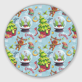 Круглый коврик для мышки с принтом Merry Christmas Pattern в городе Новоалтайск, резина и полиэстер | круглая форма, изображение наносится на всю лицевую часть | 2022 | 2022 год | happy new year | santa | год тигра | дед мороз | каникулы | мороз | новогодний свитер | новый год | новый год 2022 | новый год тигра | оливье | праздник | рождество | санта клаус | свитер новогодний