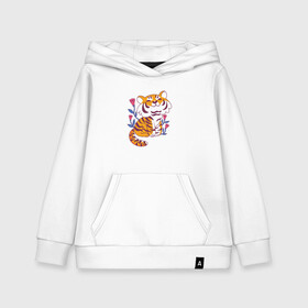 Детская толстовка хлопок с принтом Cute little tiger cub в городе Новоалтайск, 100% хлопок | Круглый горловой вырез, эластичные манжеты, пояс, капюшен | 2022 | 2022 год | happy new year | santa | год тигра | дед мороз | каникулы | мороз | новогодний свитер | новый год | новый год 2022 | новый год тигра | оливье | праздник | рождество | санта клаус | свитер новогодний