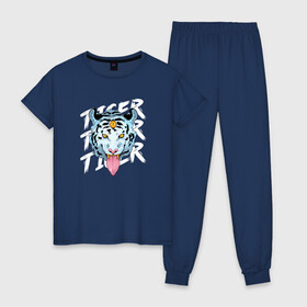 Женская пижама хлопок с принтом A tiger with a third eye в городе Новоалтайск, 100% хлопок | брюки и футболка прямого кроя, без карманов, на брюках мягкая резинка на поясе и по низу штанин | 2022 | 2022 год | happy new year | santa | год тигра | дед мороз | каникулы | мороз | новогодний свитер | новый год | новый год 2022 | новый год тигра | оливье | праздник | рождество | санта клаус | свитер новогодний