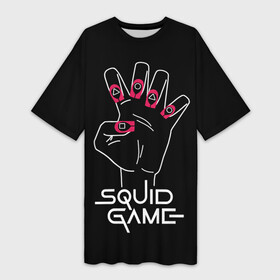 Платье-футболка 3D с принтом Hand of player 001 в городе Новоалтайск,  |  | action adventure | fingernail guards | hand | manicure | south korean | squid game | survival | thriller | web series | веб сериал | выживание | игра в кальмара | маникюр | ногти стражники | приключенческий боевик | рука | триллер | ю