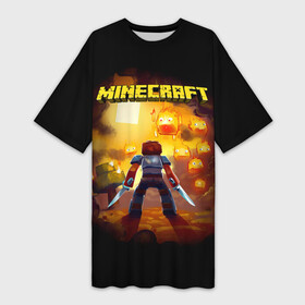 Платье-футболка 3D Стив против огненных Гаст Minecraft: в городе Новоалтайск, | | craft | ghast | mine | minecraft | steve | блоки | борец с монстрами | всемогущий | выживальщик | гаст | добывать | компьютерная игра | крафт | кубики | майн | майнкрафт | манкрафт | мастер | ремесло | скин | стив