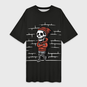 Платье-футболка 3D с принтом Skeleton  Скелет в городе Новоалтайск,  |  | dead | death | halloween | horrors | monster | night | okay | scare | skeleton | skull | you dont got the guts | мертвый | монстр | ночь | скелет | ужастики | ужасы | хэллоуин | череп