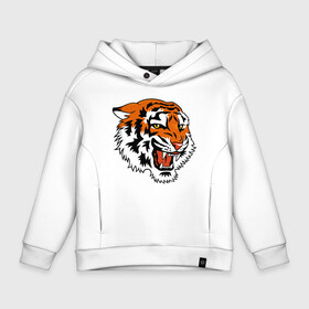 Детское худи Oversize хлопок с принтом Smiling Tiger в городе Новоалтайск, френч-терри — 70% хлопок, 30% полиэстер. Мягкий теплый начес внутри —100% хлопок | боковые карманы, эластичные манжеты и нижняя кромка, капюшон на магнитной кнопке | 2022 | animal | cat | lion | tiger | год тигра | животные | зверь | зубы | кот | кошка | лев | охотник | полосатый | природа | тигр | тигренок | тигрица | хищник