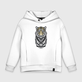 Детское худи Oversize хлопок с принтом King   Tiger в городе Новоалтайск, френч-терри — 70% хлопок, 30% полиэстер. Мягкий теплый начес внутри —100% хлопок | боковые карманы, эластичные манжеты и нижняя кромка, капюшон на магнитной кнопке | 2022 | animal | cat | lion | tiger | год тигра | животные | зверь | зубы | кот | кошка | лев | охотник | полосатый | природа | тигр | тигренок | тигрица | хищник