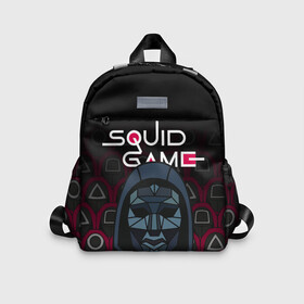 Детский рюкзак 3D с принтом ИГРА В КАЛЬМАРА   SQUID GAME   ВЕДУЩИЙ   УЗОР в городе Новоалтайск, 100% полиэстер | лямки с регулируемой длиной, сверху петелька, чтобы рюкзак можно было повесить на вешалку. Основное отделение закрывается на молнию, как и внешний карман. Внутри дополнительный карман. По бокам два дополнительных кармашка | Тематика изображения на принте: netflix | pattern | squid game | ведущий | игра в кальмара | игрок кальмара | кино | нетфликс | охрана | персонал | сериал | узор