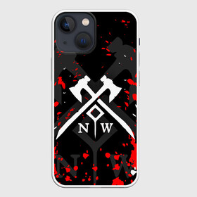 Чехол для iPhone 13 mini с принтом NEW WORLD   НЬЮ ВОРЛД   БРЫЗГИ в городе Новоалтайск,  |  | grunge | mmo | mmorpg | new world | swords | брызги | гранж | защитник | мастер меча | мечи | нью ворлд | охотник | топоры