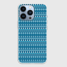 Чехол для iPhone 13 Pro с принтом Новогодний узор сине белого цвета в городе Новоалтайск,  |  | 2022 | gift | ёлка | новый год | подарки | подарок | снежинка | узор
