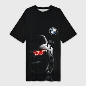 Платье-футболка 3D с принтом BMW МИНИМЛ в городе Новоалтайск,  |  | автомобиль | бмв | логотип | марка | машина | неон