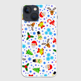 Чехол для iPhone 13 mini с принтом Новогодний   Рождественский узор в городе Новоалтайск,  |  | christmas | deer | happy new year | merry christmas | new year | snowflakes | snowman | winter | дед мороз | елка | зима | зимний орнамент | зимний узор | колпак новогодний | новогодние олени | новогодний узор | новый год | олени