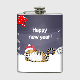 Фляга с принтом Happy New Year 2022 Тигр в городе Новоалтайск, металлический корпус | емкость 0,22 л, размер 125 х 94 мм. Виниловая наклейка запечатывается полностью | Тематика изображения на принте: 2022 | год тигра | новый год | новый год 2022 | символ года | тигр | тигренок | тигрица | тигры