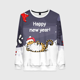 Женский свитшот 3D с принтом Happy New Year 2022 Тигр в городе Новоалтайск, 100% полиэстер с мягким внутренним слоем | круглый вырез горловины, мягкая резинка на манжетах и поясе, свободная посадка по фигуре | 2022 | год тигра | новый год | новый год 2022 | символ года | тигр | тигренок | тигрица | тигры