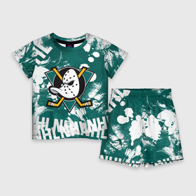 Детский костюм с шортами 3D с принтом Анахайм Дакс  Anaheim Ducks в городе Новоалтайск,  |  | Тематика изображения на принте: anahaim ducks | anaheim | anaheim ducks | ducks | hockey | mighty ducks | nhl | usa | дакс | могучие утята | нхл | спорт | сша | хоккей | шайба