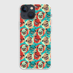 Чехол для iPhone 13 mini с принтом Прикольные Мопсы в городе Новоалтайск,  |  | bulldog | pug | pug dog | pug puppies | бульдог | год собаки | друг человека | дружные мопсы | дядя мопс | животное | зверь | мопс | пёс | собака боксёр | собака мопс | собаковод | четвероногий | щенки мопса