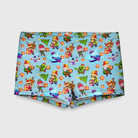Детские купальные плавки 3D с принтом Brawl Stars Christmas Pattern в городе Новоалтайск, Полиэстер 85%, Спандекс 15% | Слитный крой, подклад по переду изделия, узкие бретели | Тематика изображения на принте: 2022 | brawl | brawl stars | brock | bull | colt | elprimo | jessie | leon | nita | shelly | stars | брок | булл | джесси | кольт | леон | новогоднее | новый год | рождество | шелли | эльпримо