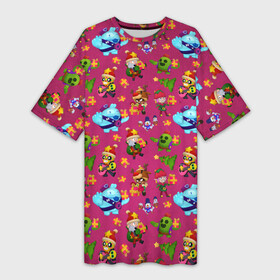 Платье-футболка 3D с принтом Brawl stars Pattern в городе Новоалтайск,  |  | 2022 | brawl | brawl stars | brock | bull | colt | elprimo | jessie | leon | nita | shelly | stars | брок | булл | джесси | кольт | леон | новогоднее | новый год | рождество | шелли | эльпримо