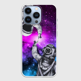 Чехол для iPhone 13 Pro с принтом Космонавт и Водолаз Сотворение в городе Новоалтайск,  |  | Тематика изображения на принте: astronaut | cosmos | diver | elon musk | nasa | planet | space | spacex | star | universe | water | абстракция | астронавт | вода | водолаз | вселенная | галактика | дайвер | звезда | илон маск | космонавт | космос | микеланджело | наса